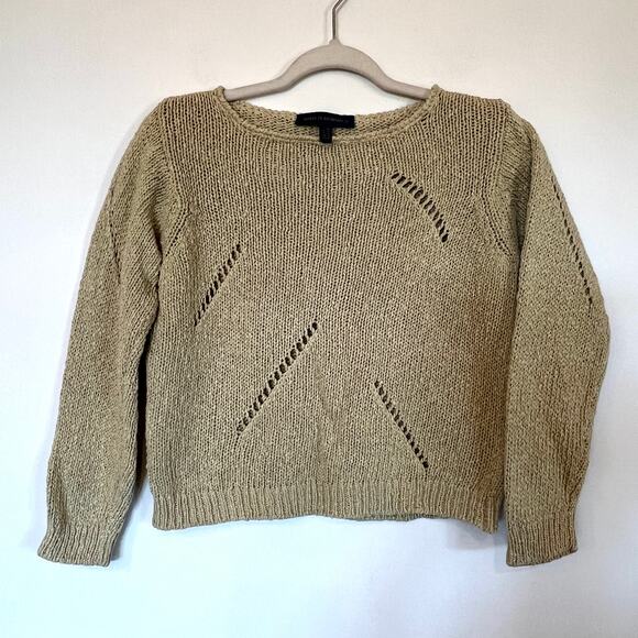 Maria di Ripabianca linen cotton blend sweater Sz 8 beige cropped cutout Italy - Picture 1 of 6
